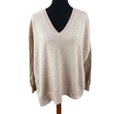 All Saints Tan Asymmetric V-Neck Sweater Size S Oversized Lagenlook Artsy