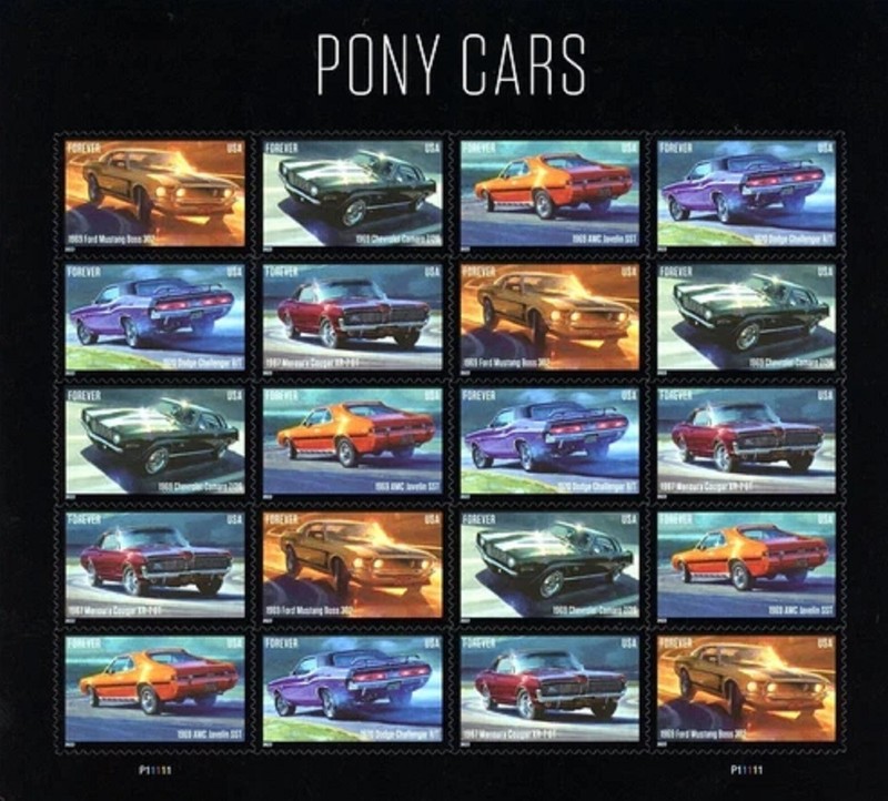 USA 2022 Stamps MNH Pony Cars Pane of 20 Cat. #5715-5719
