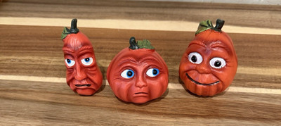 3D Expressive Halloween Pumpkin Funny Face Mini Decor Resin Lot of 3
