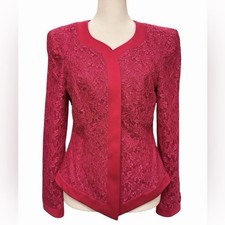 Cachet by Bari Protas Vintage Lace Satin Blazer Size 6