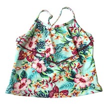 Ondademar Girls Tankini Top Ruffle Floral Embroidered Trim Blue Pink 12