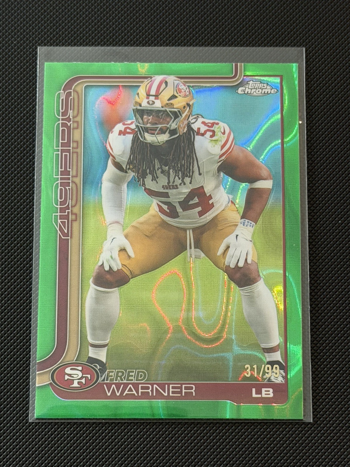2025 Topps Chrome #268 Fred Warner Green Refractor #/99 San Francisco 49ers