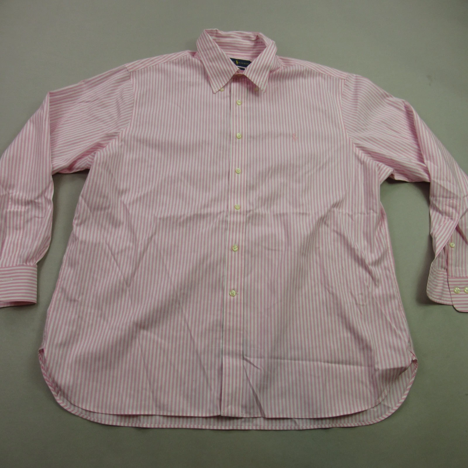 Polo Ralph Lauren Shirt Mens 17.5 Long Sleeve Pink Stripes Button Front