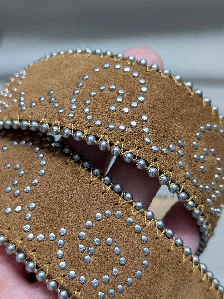 vintage Y2K buckle belt TONY LAMA brown leather 32 cowboy STUDDED rodeo WESTERN - Image 3 of 4