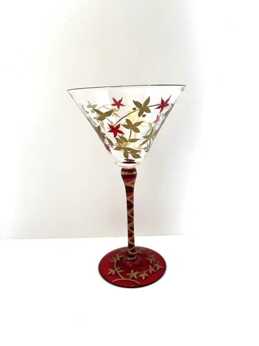 Pier 1 Gold Leaf Red Stemmed Martini Glass New with Tags