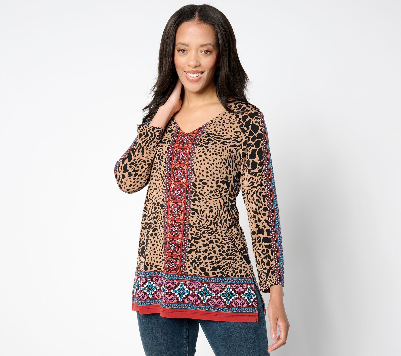 Susan Graver Women's Top Petite PL Pet Printed Liquid Knit Multi-colored A654229