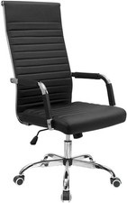 Ribbed Office Chair High Back PU Leather Executive Conference Chair Adjustable