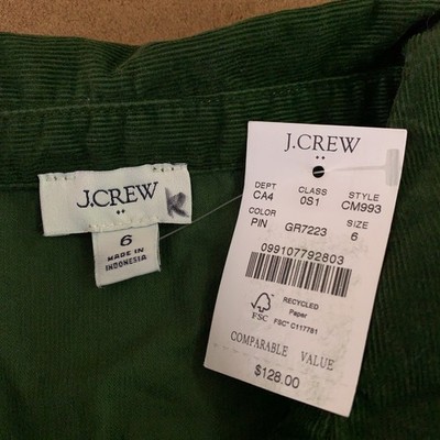 J.Crew Womens 6 Green Corduroy Long Sleeve Belted Button Front Shirt Dress  NWT | eBay