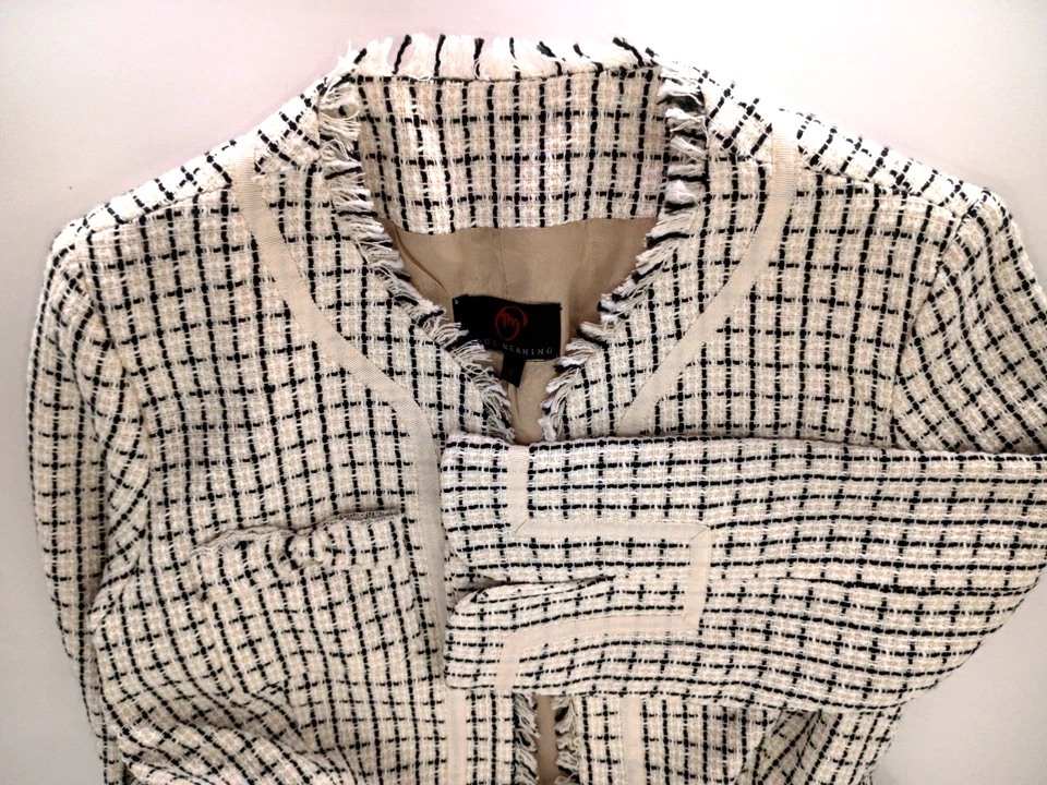 Blazer Forrado de Tweed Talla M Negro Blanco Crema Preppy Dinero Antiguo Hermandad Niña Clase Foto 2 de 4