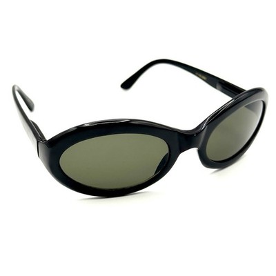 Revlon Designer Oval Sunglasses Black Noir Cafe Fashion Frame & Green Lenses VTG