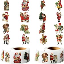 W1cwey Vintage Christmas Sticker Rolls, 1000Pcs Retro Santa Sticker 2 Roll  ...