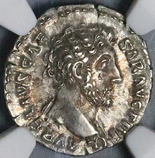 154 NGC Ch XF Marcus Aurelius Roman Denarius Minerva Rare Portrait (25082702C)