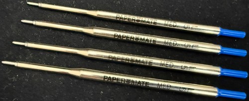 o'o'o . Set of 4 .. Genuine .. PAPER MATE .. Blue BALLPOINT L5 Pen REFILL .. USA