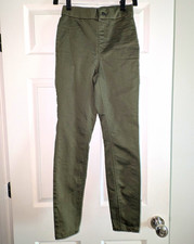 No Boundaries Teens Green Solid High Waisted Pants Button Flat Front Juniors S