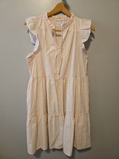  Time and Tru Striped  Seersucker Dress Size  L 12-14. C ap Sleeve   Pockets 