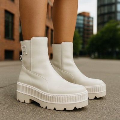 DISCONTINUED Puma x Fenty White Leather Chelsea Womens 8.5 Platform Ankle Boots