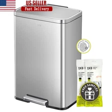 Stainless Steel Step Trash Can W/ Soft Close Lid & Inner Bucket Handle New