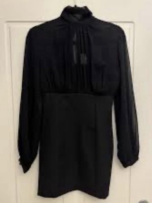 ZARA W/B COLLECTION BLACK SHEER LONG SLEEVES DRESS TIE UP NACK SIZE S EXCELLENT