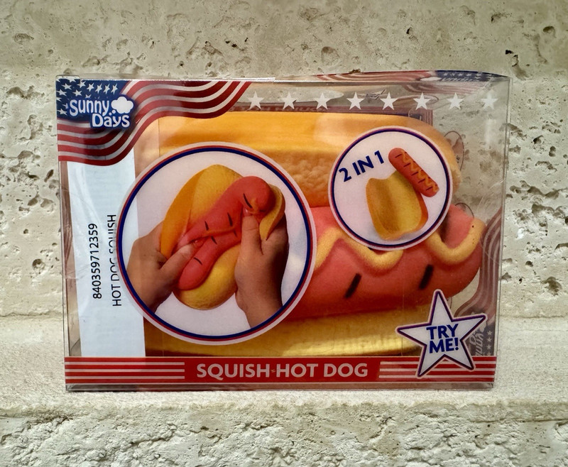 Sunny Days Squishy Hot Dog 2-in-1 Tactile Squeeze Toy Yellow/Red Ages 3-4