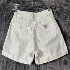 Vintage Guess High Waisted Denim Shorts Button-Fly Cuffed White Fits 24 USA Made