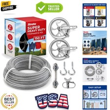 Heavy-Duty Clothesline Kit, 150ft Steel Cable, Metallic