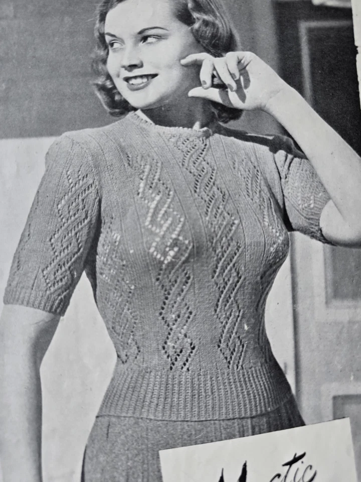 1940s Mesh Eyelet Lace Summer Chevron Diamond Twinprufe 163 Knitting Pattern - image 3 of 4