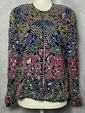 Vintage Judith Ann Creations Floral Sequin Beaded Silk Jacket Blazer Sz XS/S