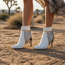 Women Black Wave Metal Boot Chain Bracelet Anklet Shoe Bow Ribbon Charm PAIR