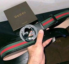 Authentic Gucci Black Green And Red Striped Belt, Size 105cm Men's 36-38