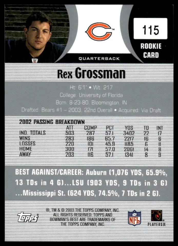 2003 Bowman's Best #115 Rex Grossman - Image 2 of 2
