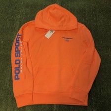 Polo Ralph Lauren Men's Orange Fleece Polo sport Logo Hoodie Sz SMALL BRAND NEW