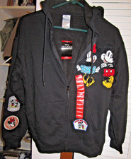 Disney Black Mickey Mouse Zip Up Hoodie Patch Embroidered Womens X-SM NEW