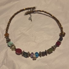 Multicolor Glass Beaded Ball/Bead Chain Necklace Lobster Clasp Adjustable