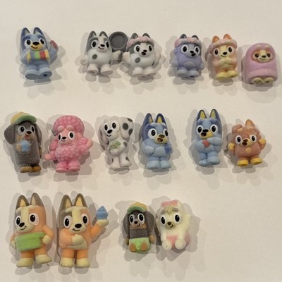 Bluey Fuzzies Series 1 Flocked 1.5  Figures Lot Of 16 Bingo Muffin & Friends
