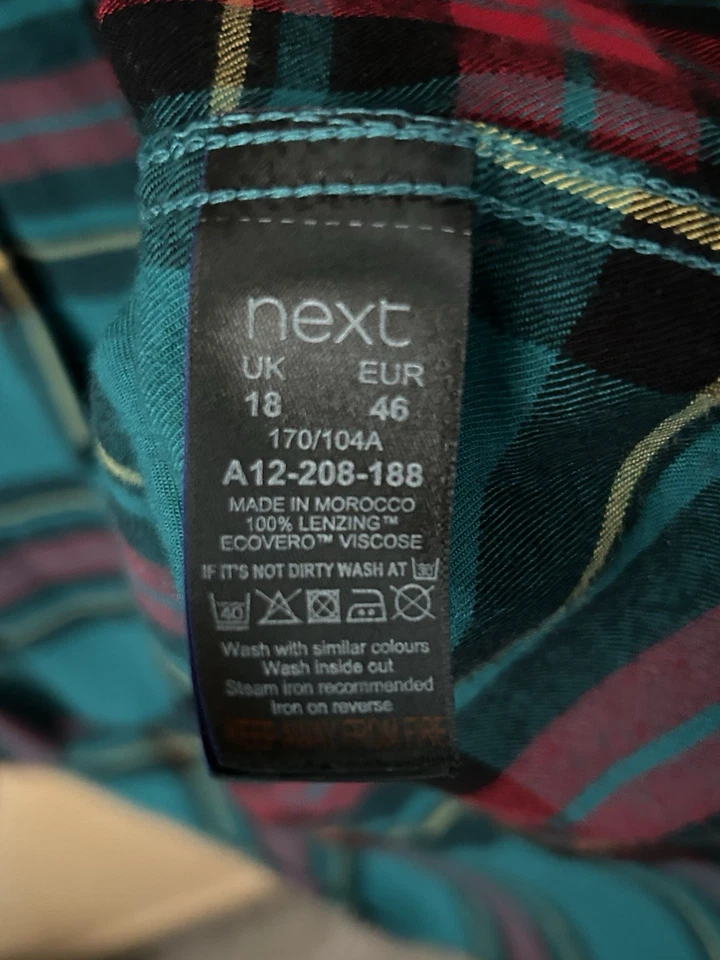 Women's Long Sleeve Green Checked Shirt, Size 18 By Next - Image 4 of 4