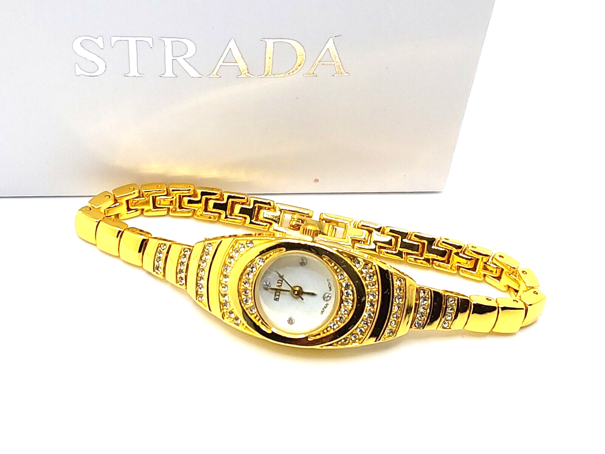 Strada Austrian Crystal Japanese Movement Bracelet watch in Gold tone 30mm