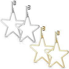 Stainless Steel Dangling Star Bar Post Stud Earrings - Silver or Gold