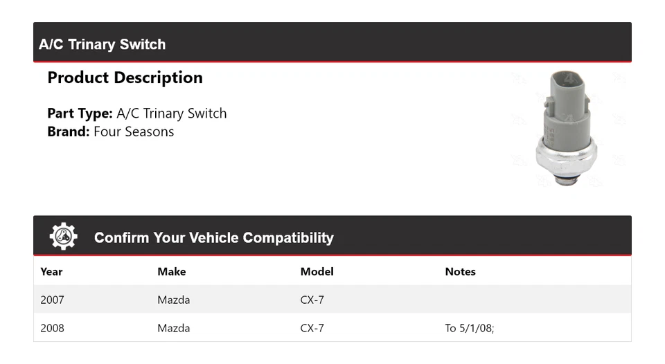 Interruptor trinario de aire acondicionado 4 estaciones para Mazda CX-7 2007-2008 Foto 2 de 4