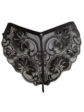 Vintage Bikini Panties Hi Cut Lace Silky Sheer Black Nylon Lily Of France Sz M