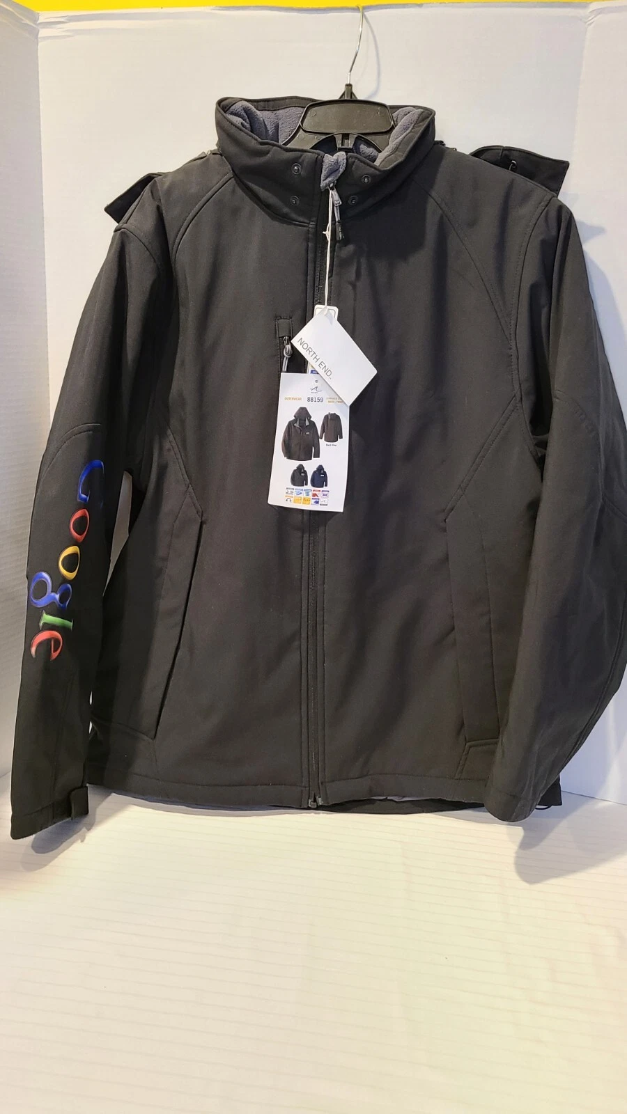 Mens Large-North End Insulated Soft Shell Jacket-Hood-Black-Google Arm Logo-NWT