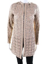 In Transit Womens Laser Cut Leather Hook & Eye Long Jacket Beige Size Xs