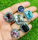 Gift Multi Faceted Topaz Glass 925 Sterling Silver Plated Wholesale Lot Rings