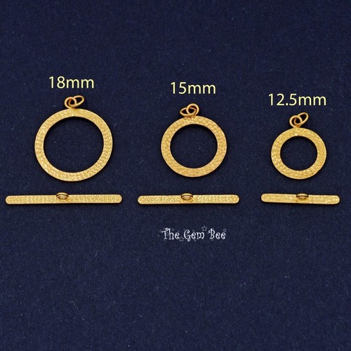 18k Yellow Gold 12.5 15 18mm Large Circle Fancy Hammered Texture Toggle Clasp - Picture 10 of 11