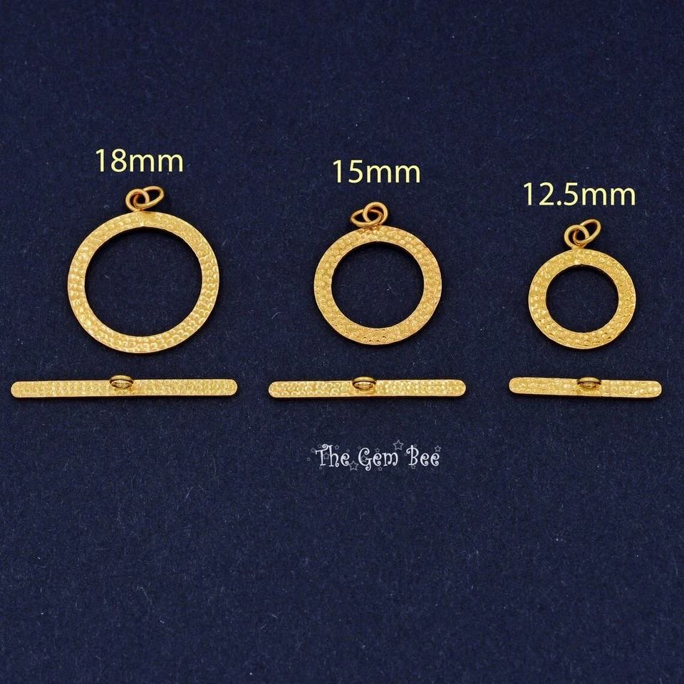 18k Yellow Gold 12.5 15 18mm Large Circle Fancy Hammered Texture Toggle Clasp - Image 3 of 4