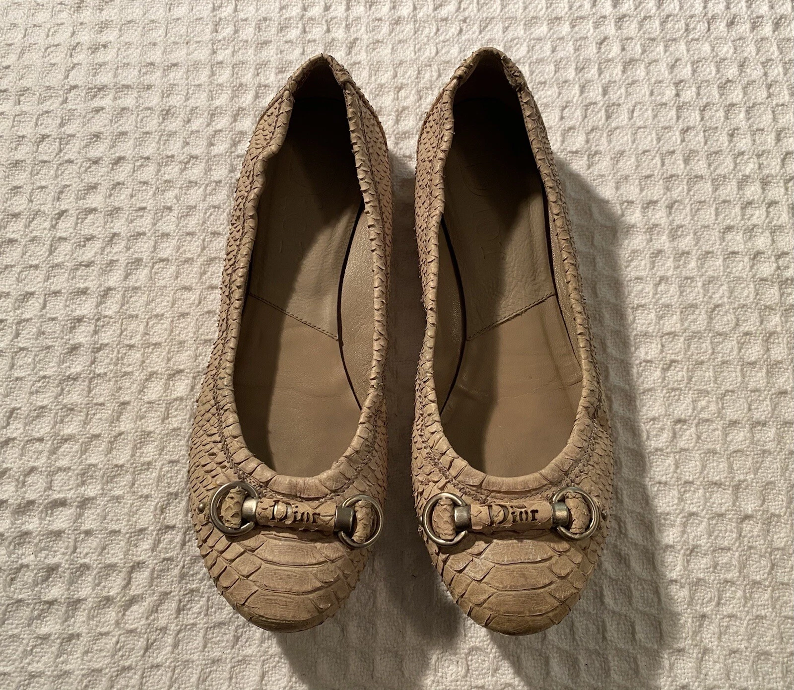 Ballerines plates Christian DIOR cuir serpent python beige naturel 39 8,5