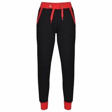 Kids Girls Boys Red School Trousers Fleece Joggers Two Tone Cuffed Sweatpants