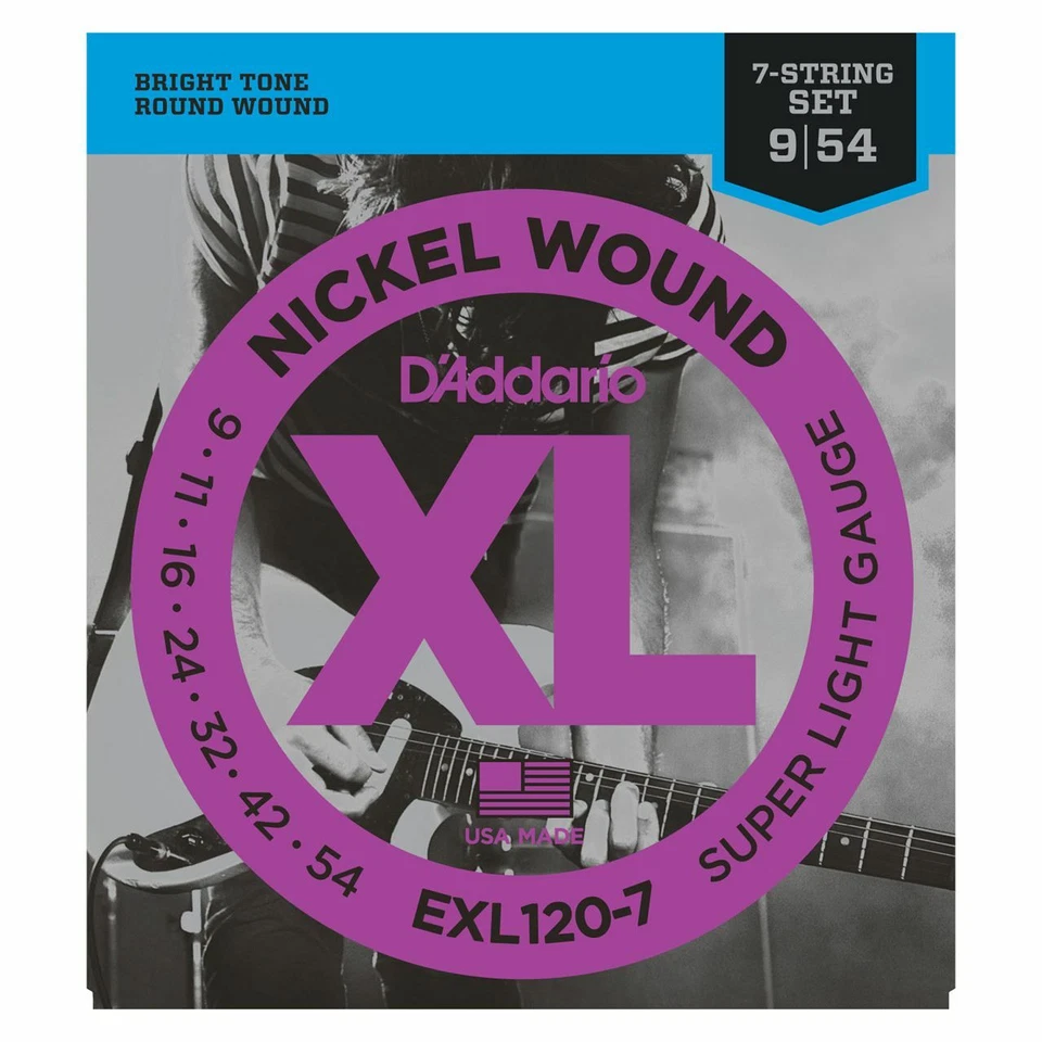 D'Addario EXL120-7 Cordes pour 7-saitige Guitare Électrique, Avec Nickel Guipé , - Photo 1/1