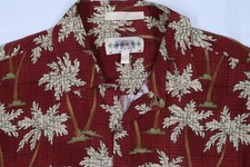 CAMPIA MODA VINTAGE MEN Large palm floral hawaiian camp shirt rayon pocket red