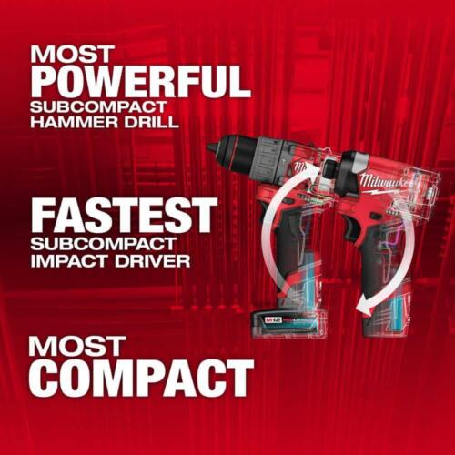 Milwaukee Hammer Drill + Impact Driver Kit 12V Li-Ion Cordless w/ 3/8" Ratchet - Picture 2 of 11