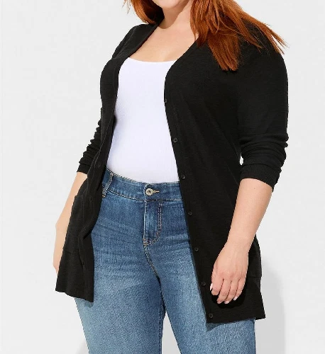 NWoT TORRID Black Slub Boyfriend LS Cardigan Size 4 4x 26 MSRP